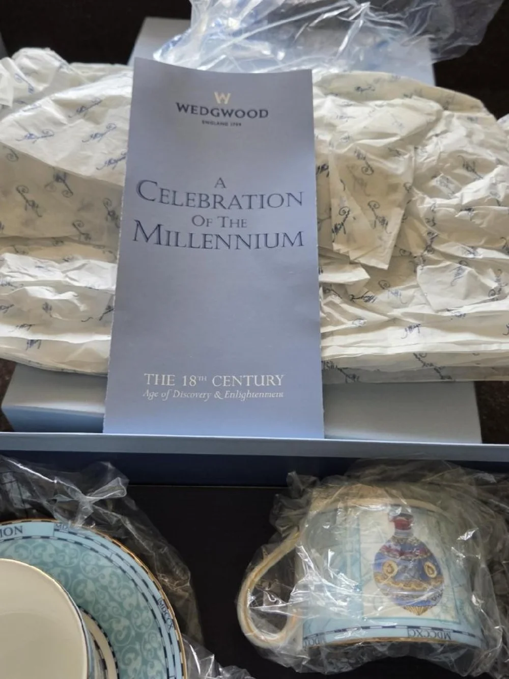 Vintage WEDGWOOD England Celebration of  Millenium Coffee Cup+Saucers Set of 4